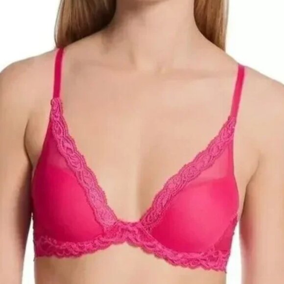 Natori Other - NATORI Feathers Plunge Lace T Shirt Bra in Hot Pink Mesh - Size 30DD